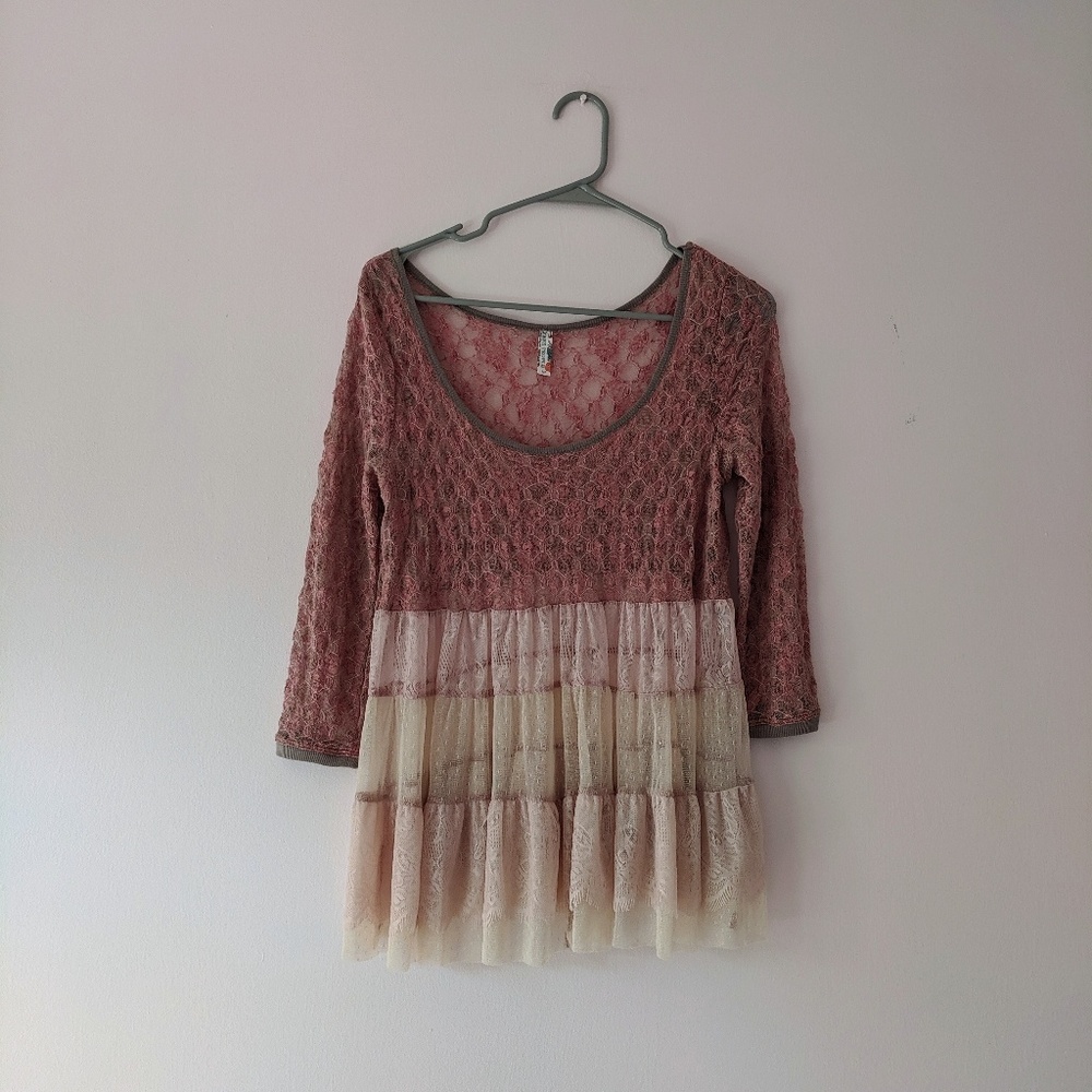 Free People Long Sleeve Lace Top